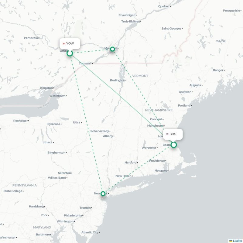 YOW - BOS route map