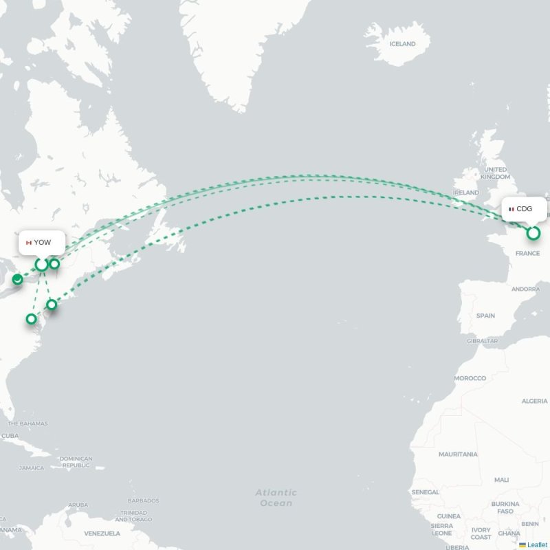 YOW - CDG route map