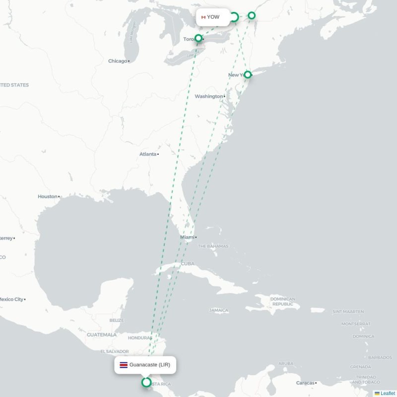 YOW - LIR route map