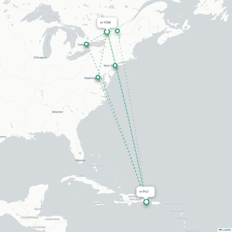 YOW - PUJ route map