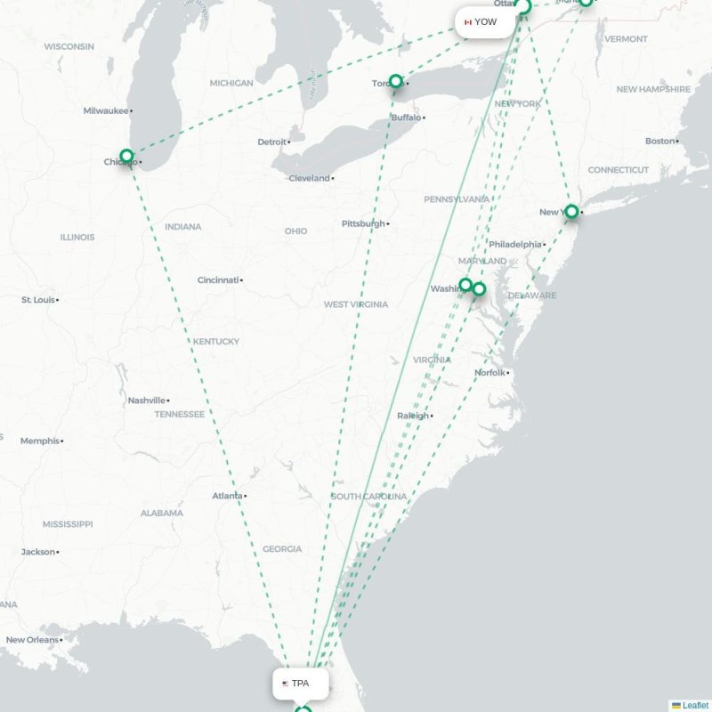 YOW - TPA route map