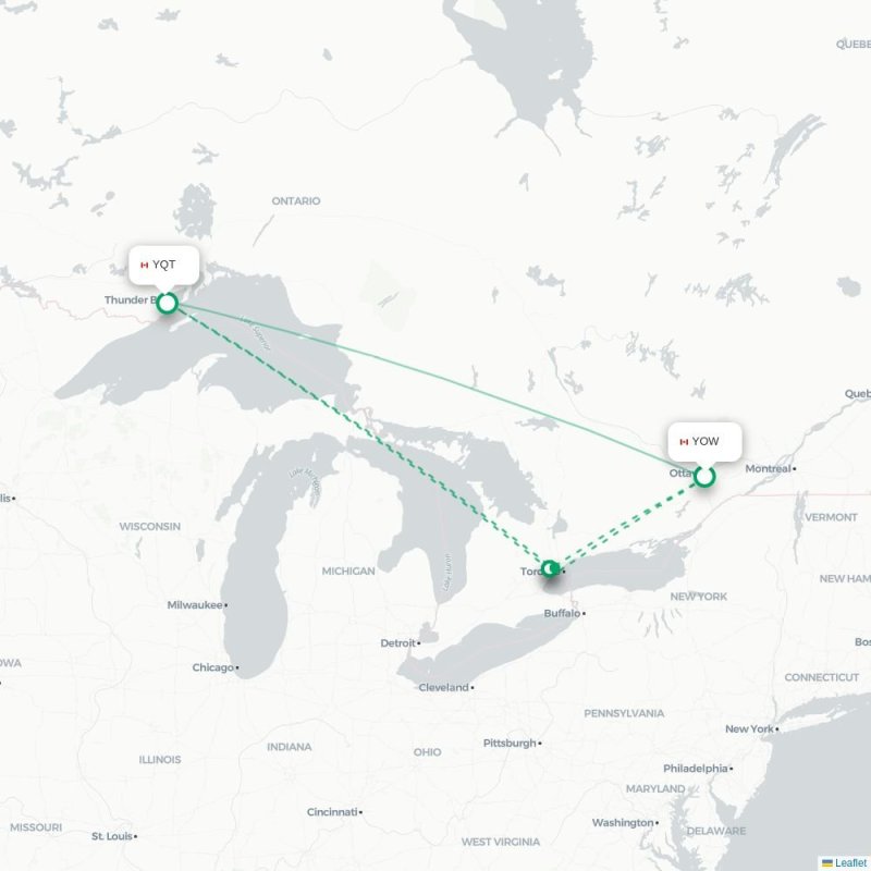 YOW - YQT route map