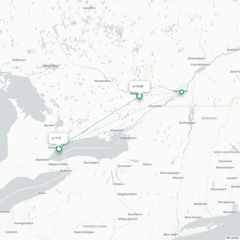 YOW - YTZ route map
