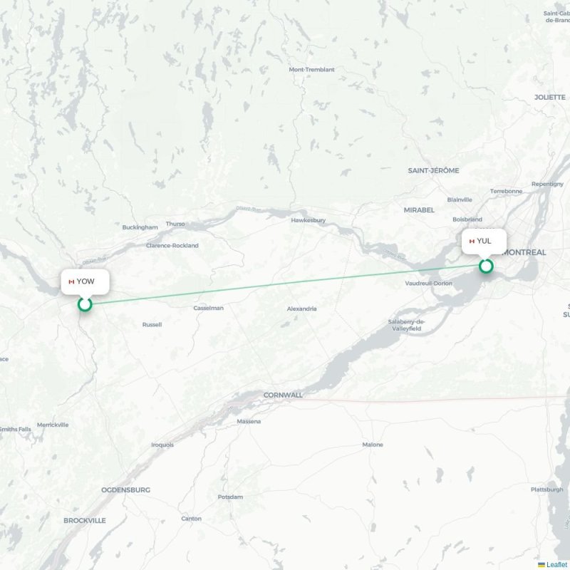YOW - YUL route map