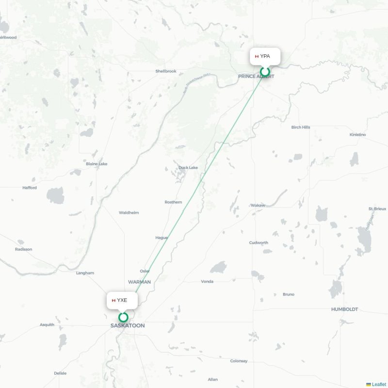 YPA - YXE route map