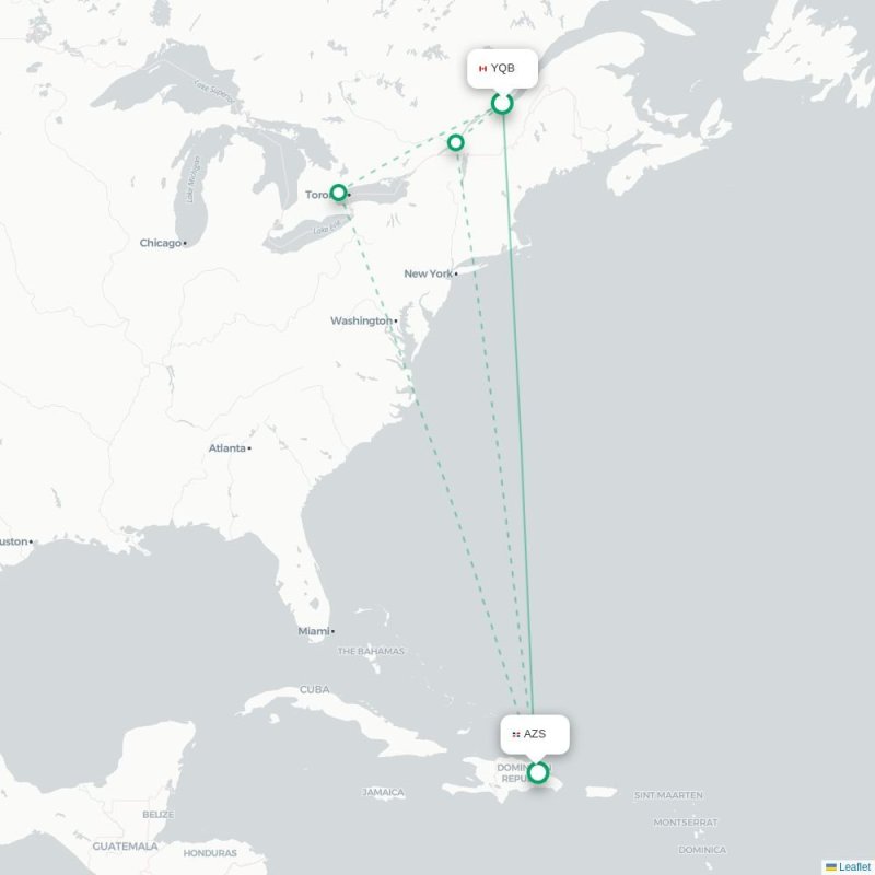 YQB - AZS route map