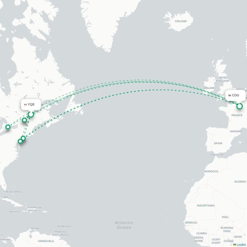 YQB - CDG route map