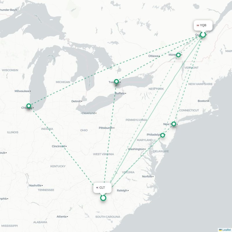 YQB - CLT route map