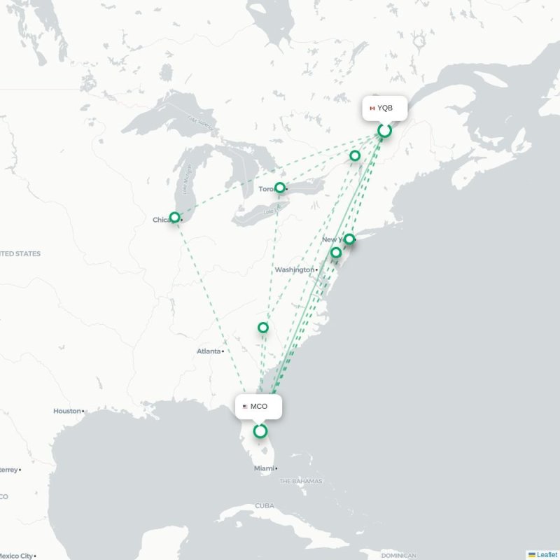 YQB - MCO route map