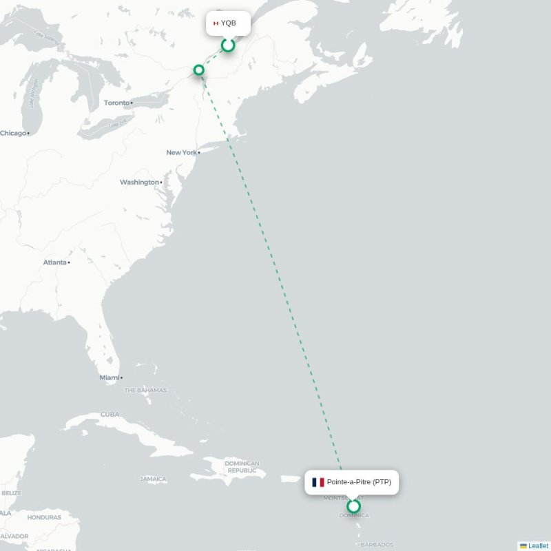 YQB - PTP route map