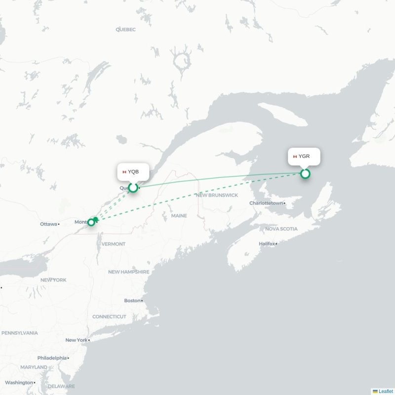 YQB - YGR route map