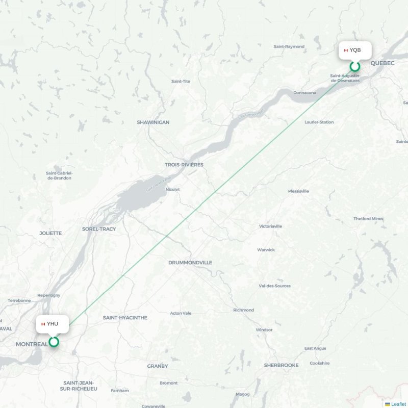 YQB - YHU route map