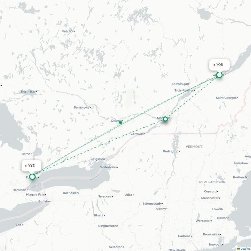 YQB - YYZ route map