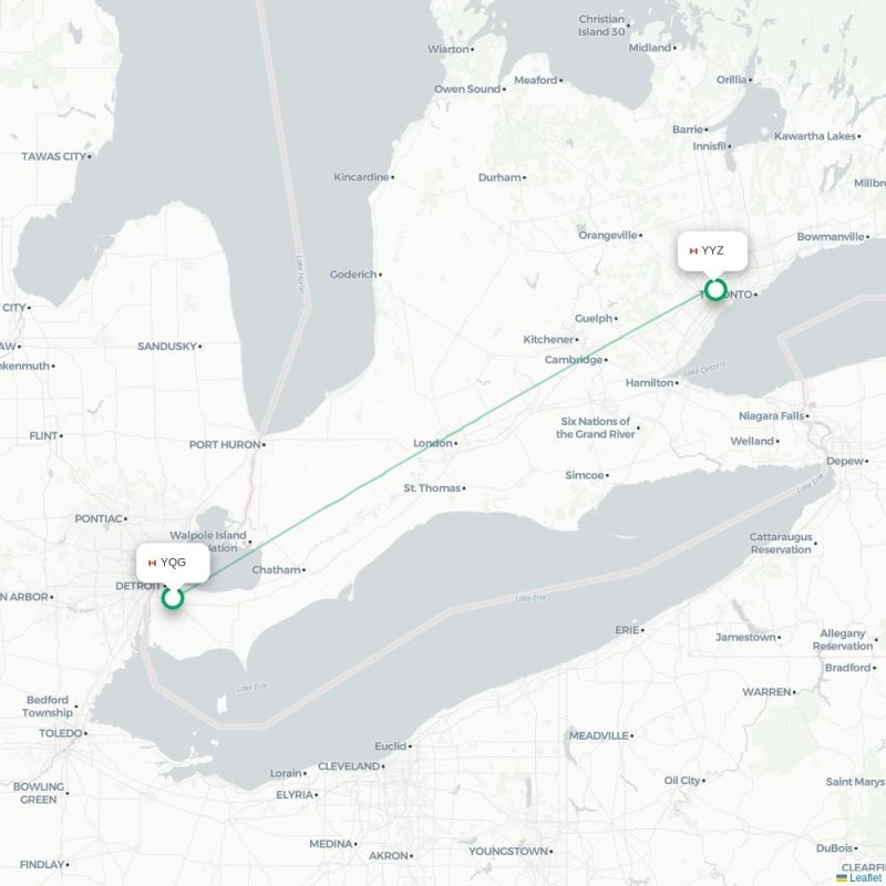 YQG - YYZ route map