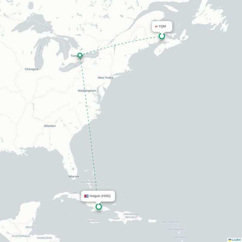 YQM - HOG route map