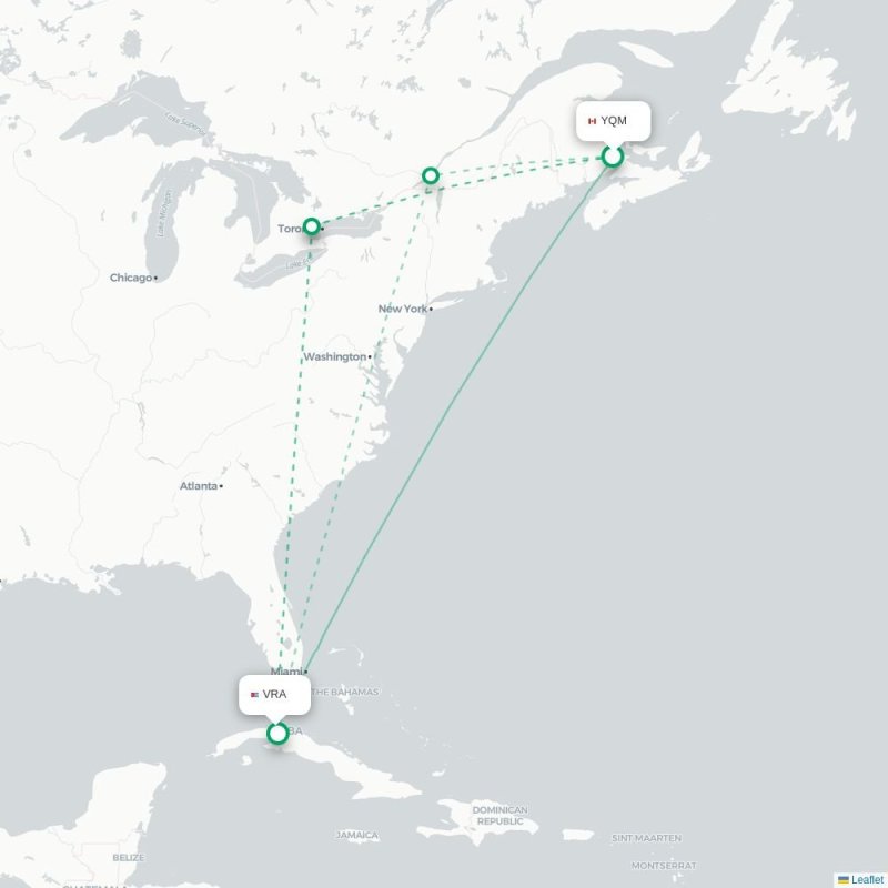 YQM - VRA route map