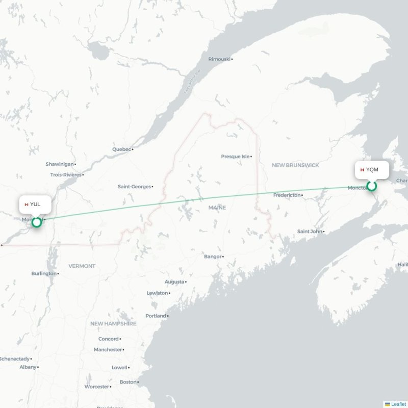 YQM - YUL route map