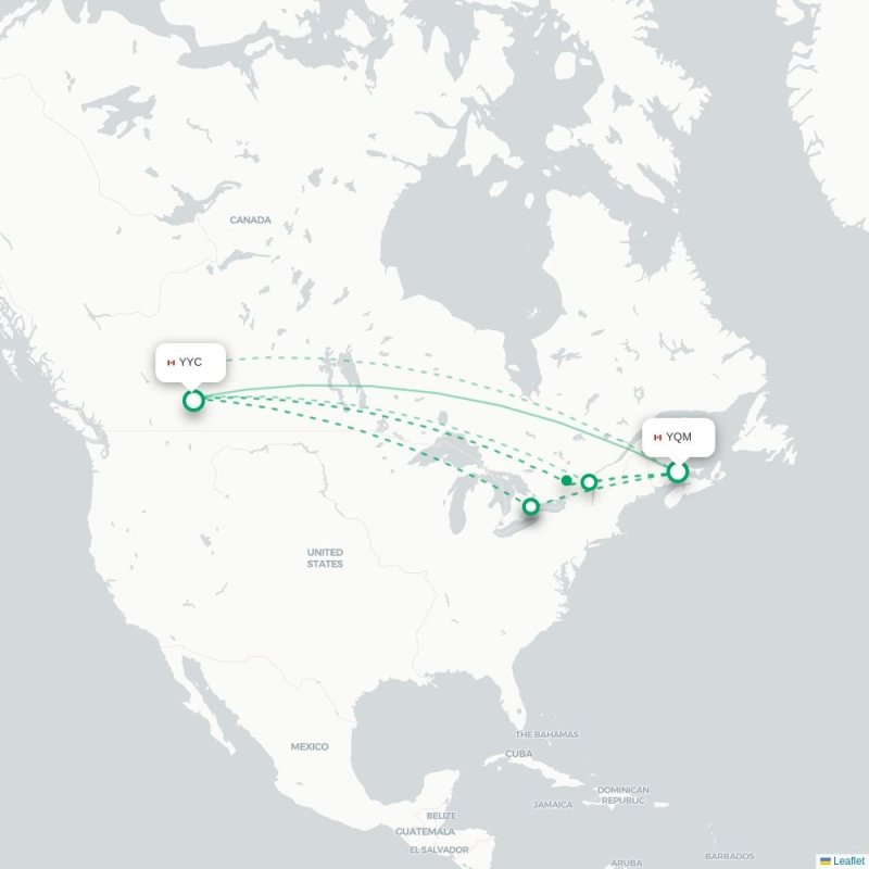 YQM - YYC route map