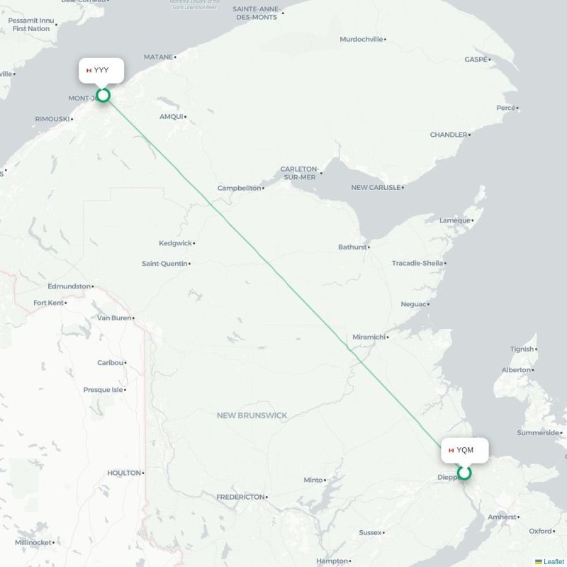YQM - YYY route map