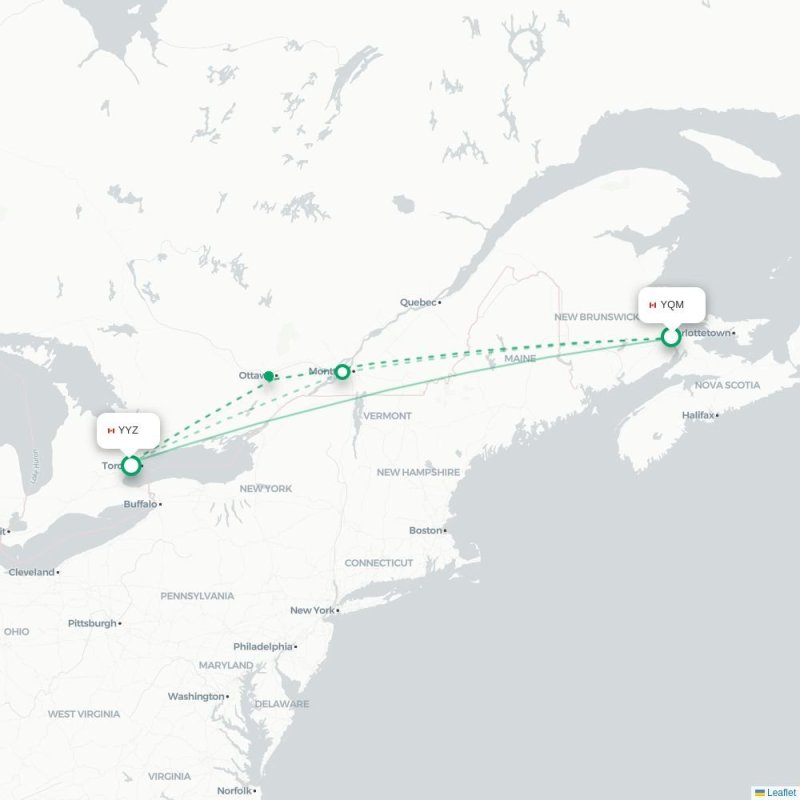 YQM - YYZ route map