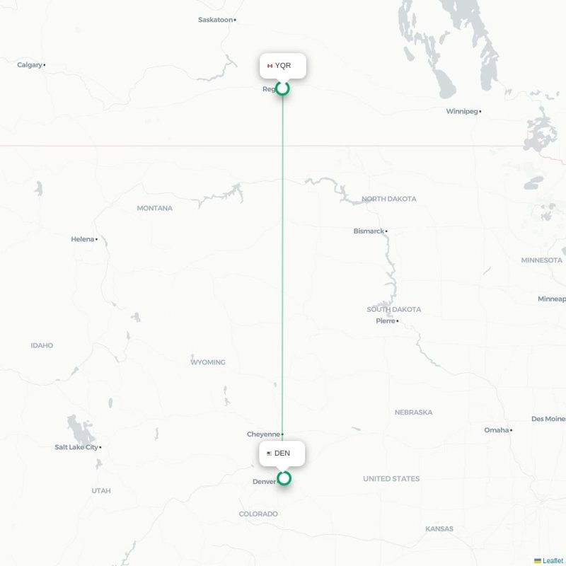 YQR - DEN route map