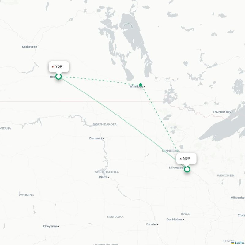 YQR - MSP route map