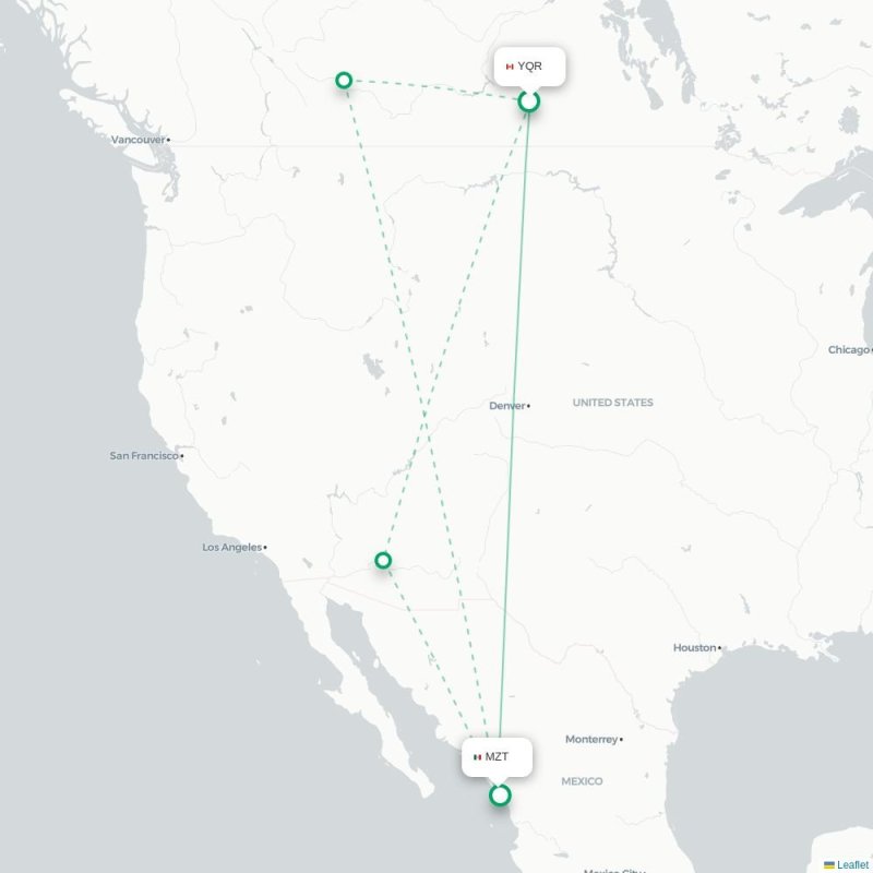 YQR - MZT route map