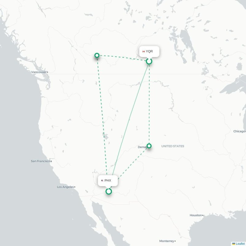 YQR - PHX route map