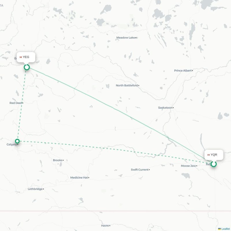 YQR - YEG route map