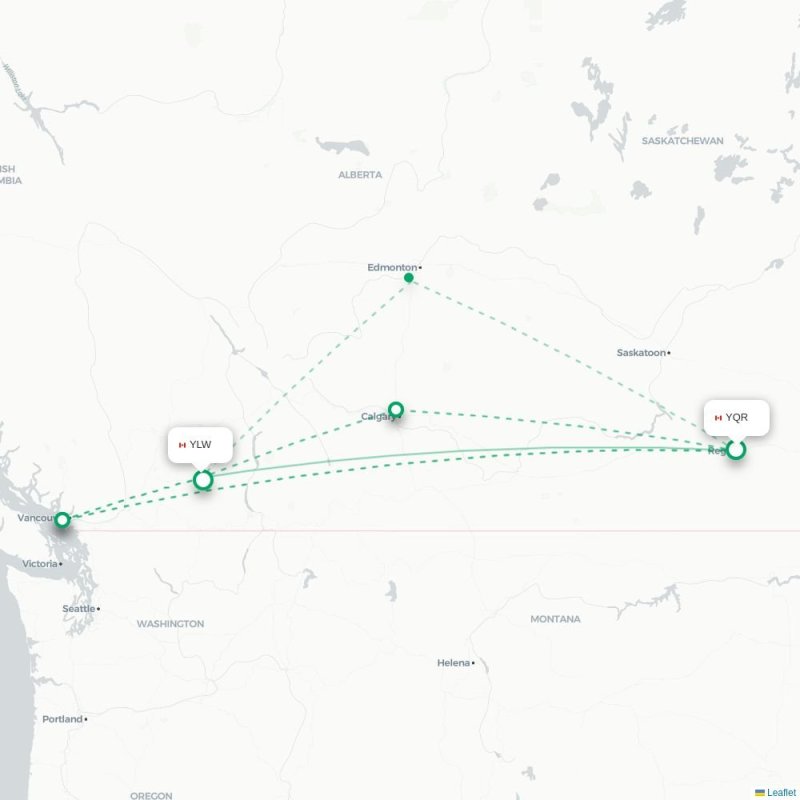YQR - YLW route map