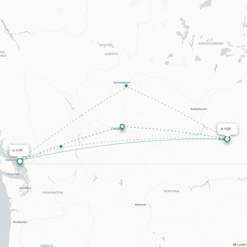 YQR - YVR route map