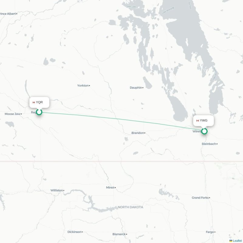 YQR - YWG route map