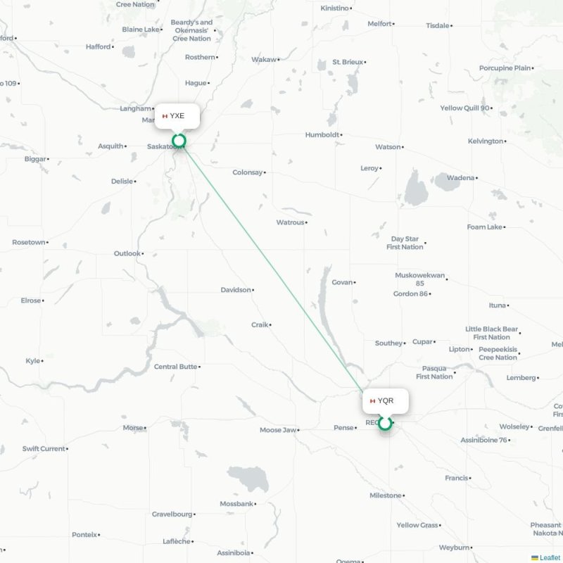 YQR - YXE route map