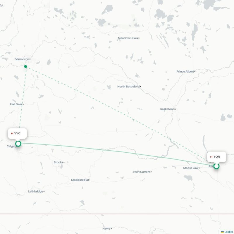 YQR - YYC route map