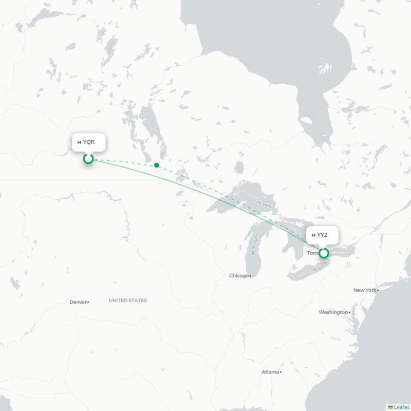 YQR - YYZ route map