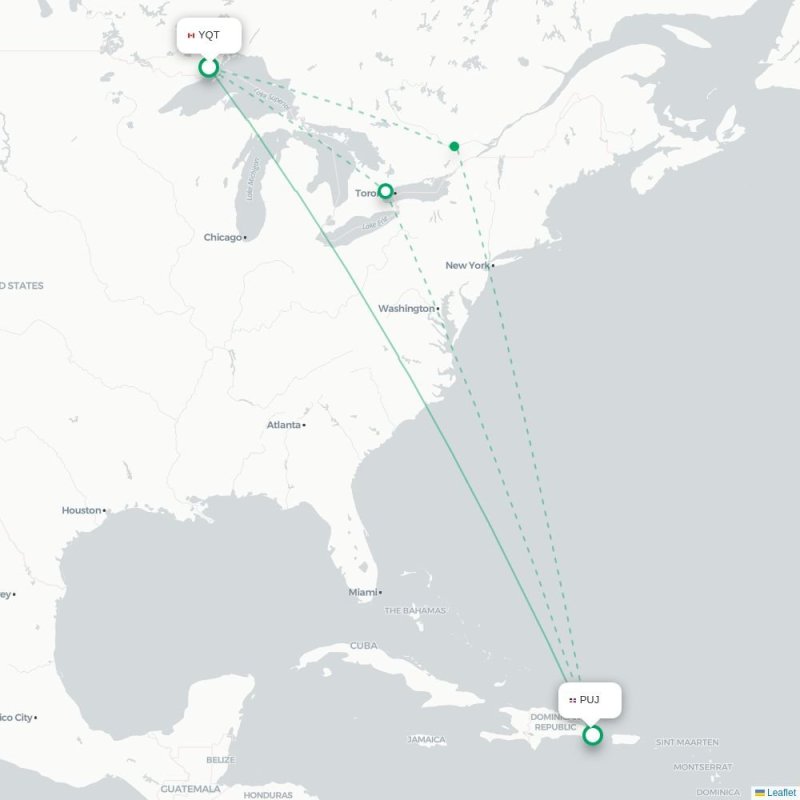 YQT - PUJ route map