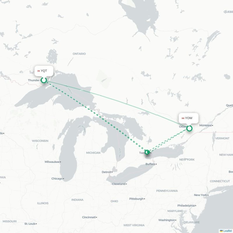 YQT - YOW route map