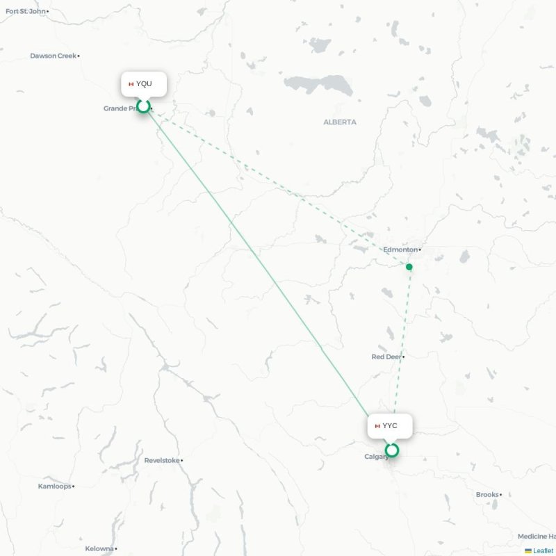 YQU - YYC route map