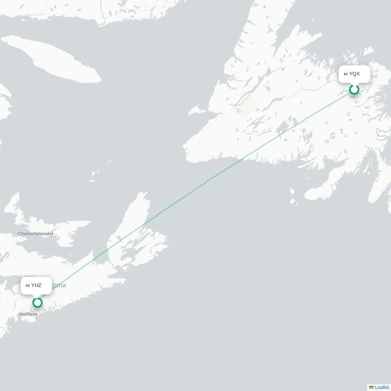 YQX - YHZ route map
