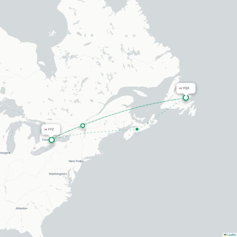 YQX - YYZ route map