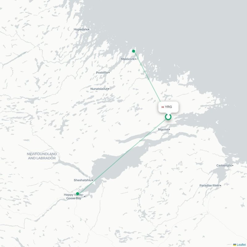 YRG - YYR route map