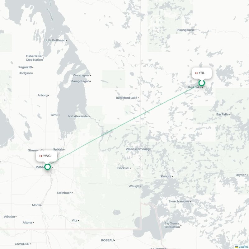 YRL - YWG route map
