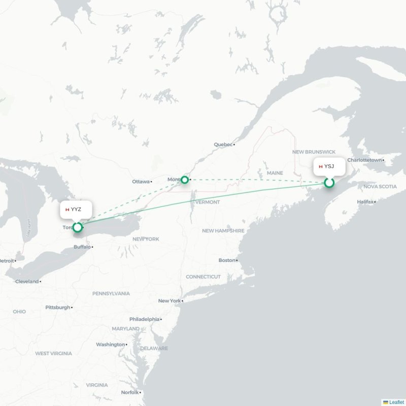 YSJ - YYZ route map
