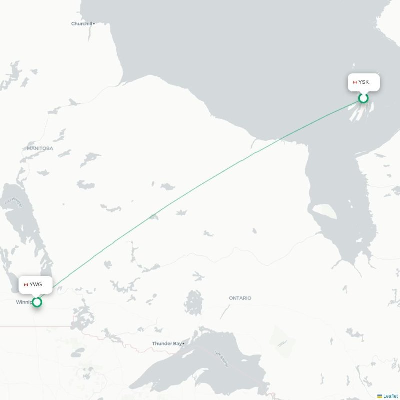 YSK - YWG route map