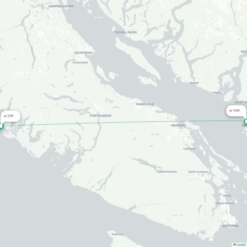 YTP - YVR route map