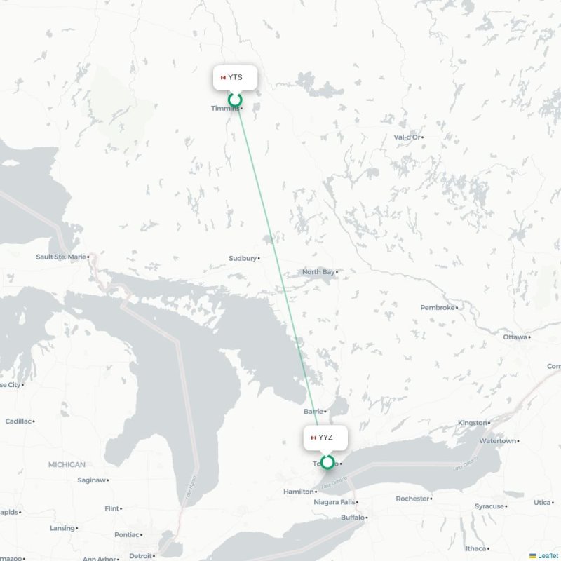 YTS - YYZ route map