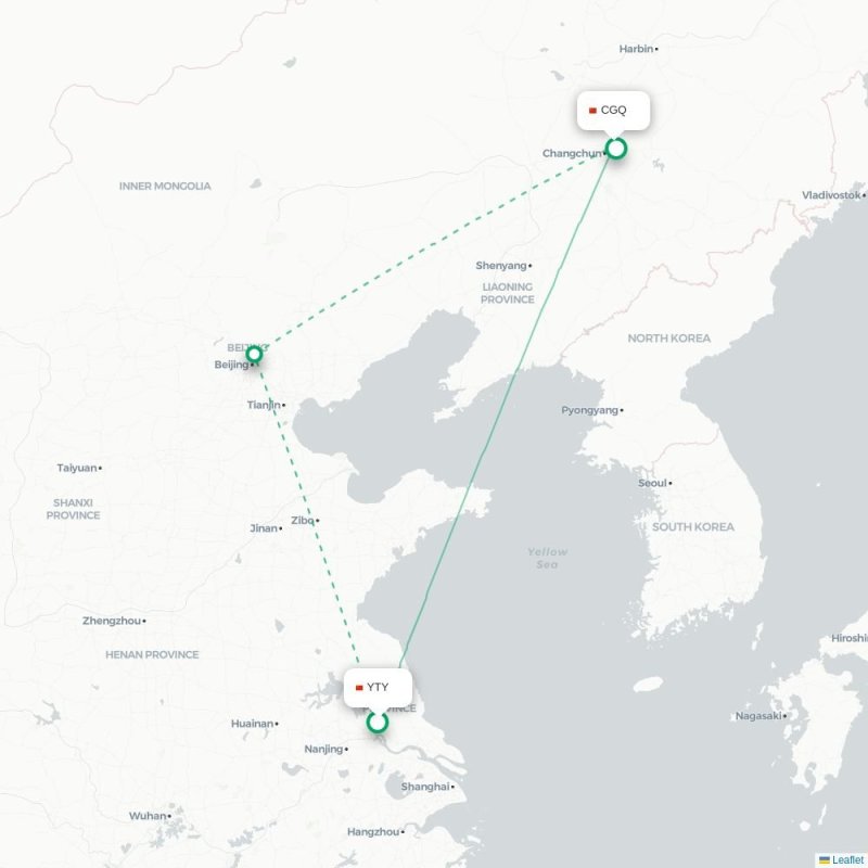 YTY - CGQ route map