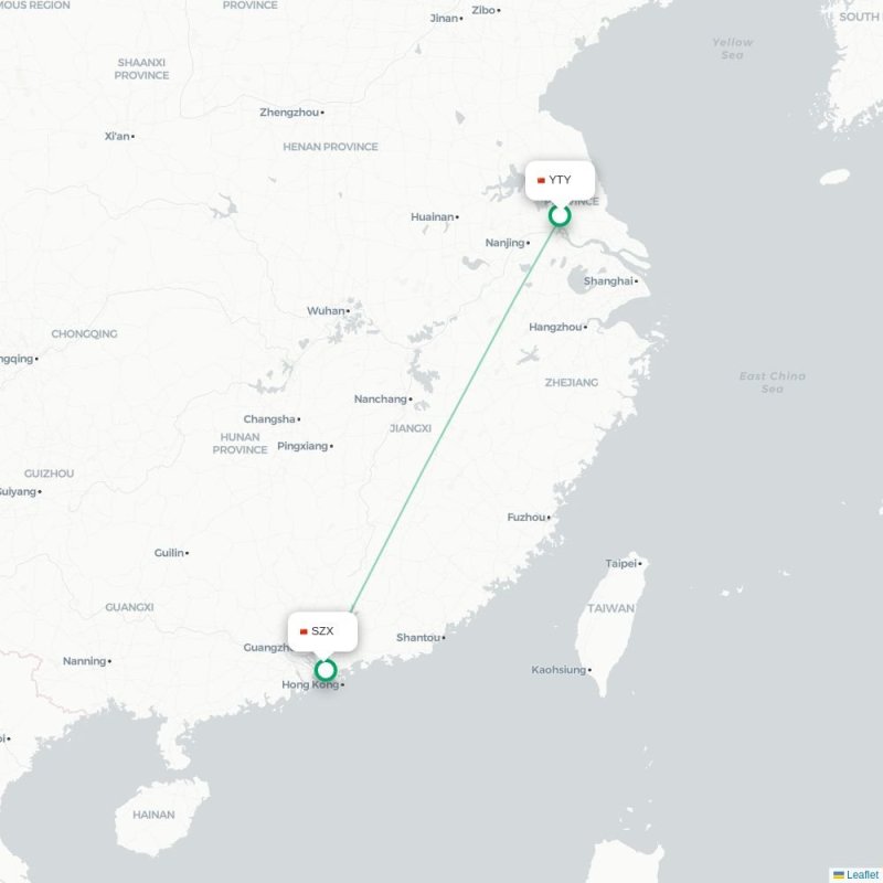 YTY - SZX route map