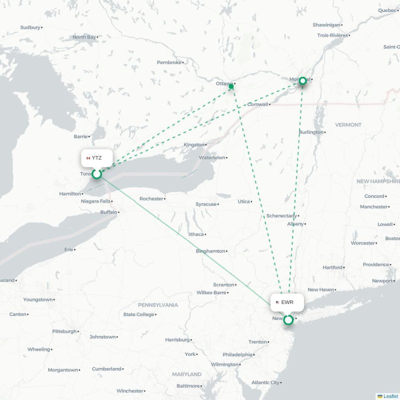 YTZ - EWR route map