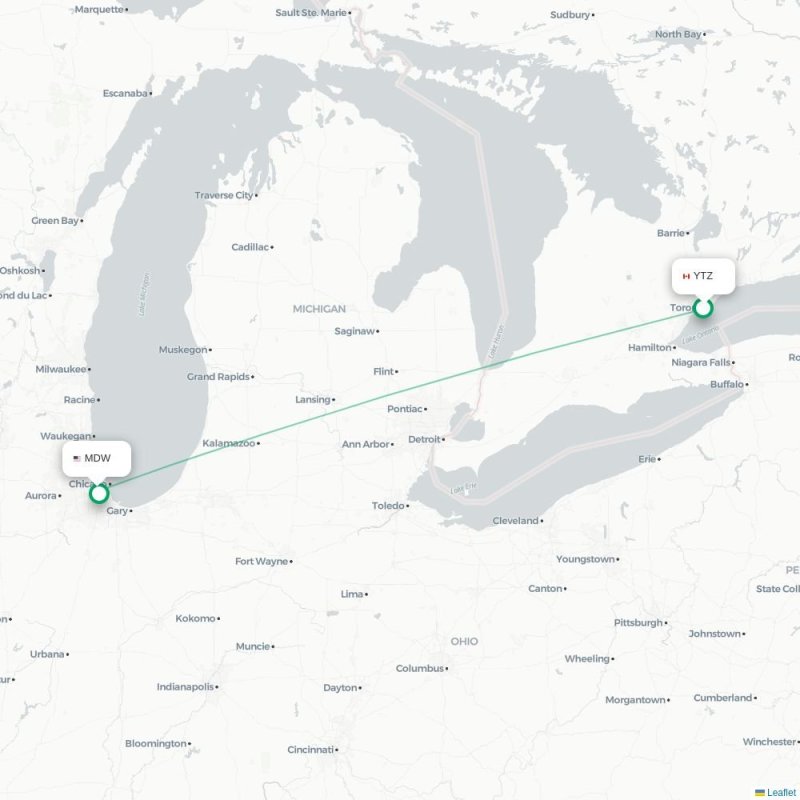 YTZ - MDW route map